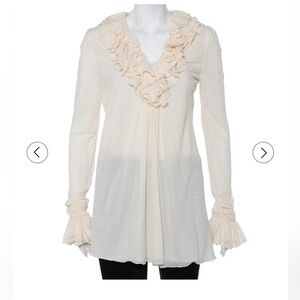 Ralph Lauren Blue LabelElegant Cream Ruffled Women's Tunic Top